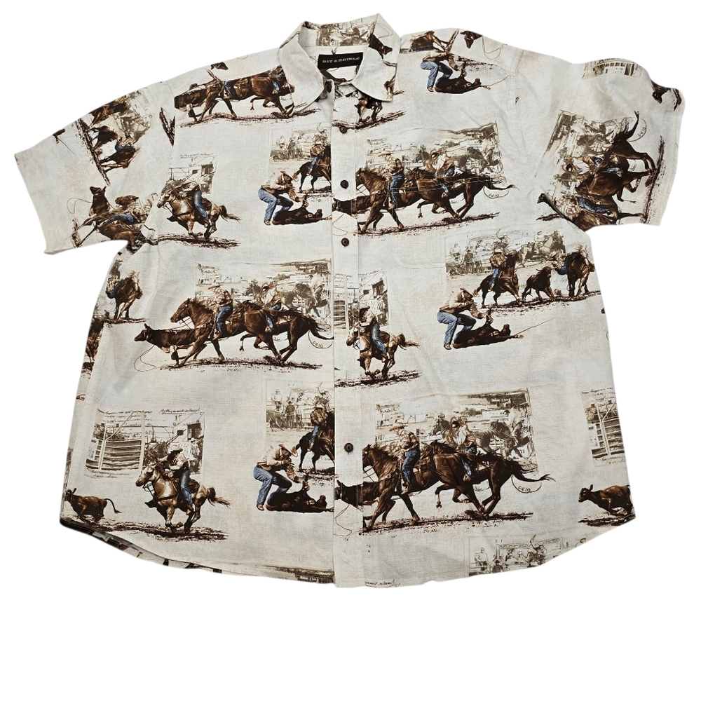 Bit & Bridle Western Cowboy Print Shirt